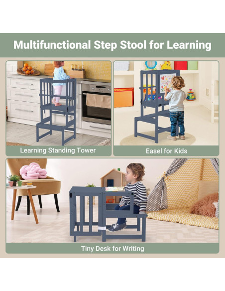 Torre de Pie Multifuncional COSYLAND 3 en 1 para Niños - Taburete de Cocina con Pizarra y Barandilla de Seguridad Torre de Pie Multifuncional COSYLAND 3 en 1 para Niños - Taburete de Cocina con Pizarra y Barandilla de Seguridad
