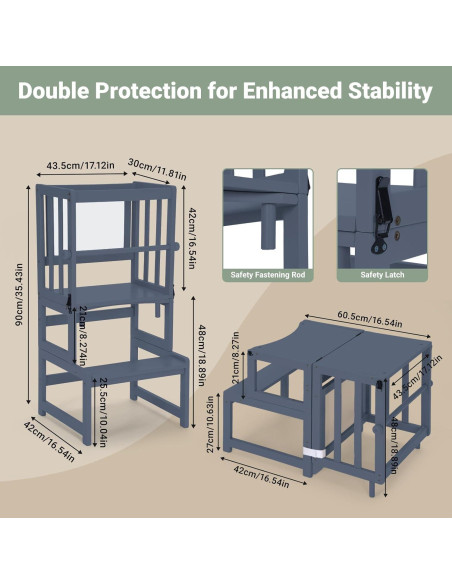 Torre de Pie Multifuncional COSYLAND 3 en 1 para Niños - Taburete de Cocina con Pizarra y Barandilla de Seguridad Torre de Pie Multifuncional COSYLAND 3 en 1 para Niños - Taburete de Cocina con Pizarra y Barandilla de Seguridad