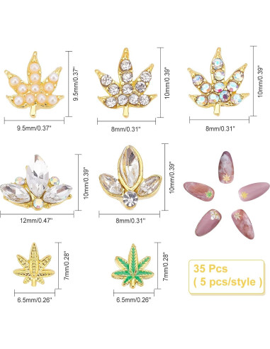 35 Piezas Accesorios para Uñas Arricraft - Rhinestones Hoja de Arce