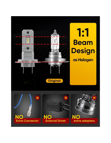 Bombilla H7 TAMUMIT 120W 50000LM Luz de Niebla 6500K (Paquete de 2)