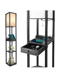 Lámpara de Pie OUTON LED con Estantes y Cargador USB-C