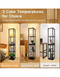 Lámpara de Pie OUTON LED con Estantes y Cargador USB-C 2