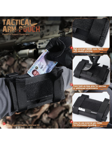 Funda de Mapa Táctica LIVANS Negra para Brazo con 3 Bolsillos