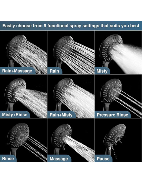 Cabezal de Ducha DUCHAS BRILLANTES 9 Funciones con Manguera 152.4 cm