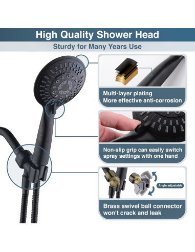 Cabezal de Ducha DUCHAS BRILLANTES 9 Funciones con Manguera 152.4 cm