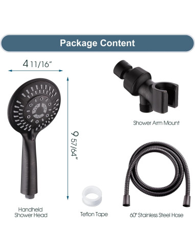 Cabezal de Ducha DUCHAS BRILLANTES 9 Funciones con Manguera 152.4 cm