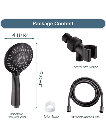 Cabezal de Ducha DUCHAS BRILLANTES 9 Funciones con Manguera 152.4 cm