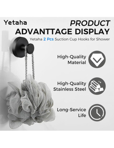 Ganchos de Ventosa Yetaha 2 Pcs Acero Inoxidable Negro