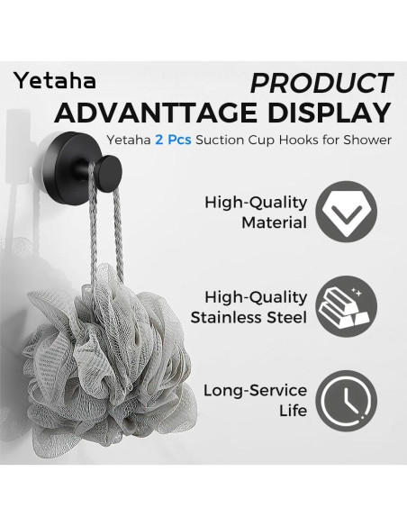 Ganchos de Ventosa Yetaha 2 Pcs Acero Inoxidable Negro