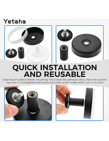 Ganchos de Ventosa Yetaha 2 Pcs Acero Inoxidable Negro