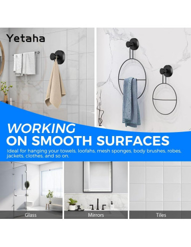 Ganchos de Ventosa Yetaha 2 Pcs Acero Inoxidable Negro