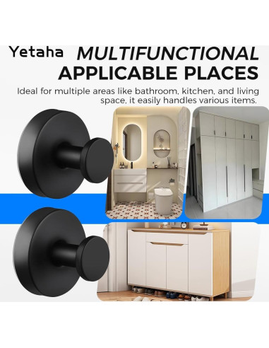 Ganchos de Ventosa Yetaha 2 Pcs Acero Inoxidable Negro