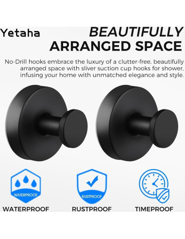 Ganchos de Ventosa Yetaha 2 Pcs Acero Inoxidable Negro