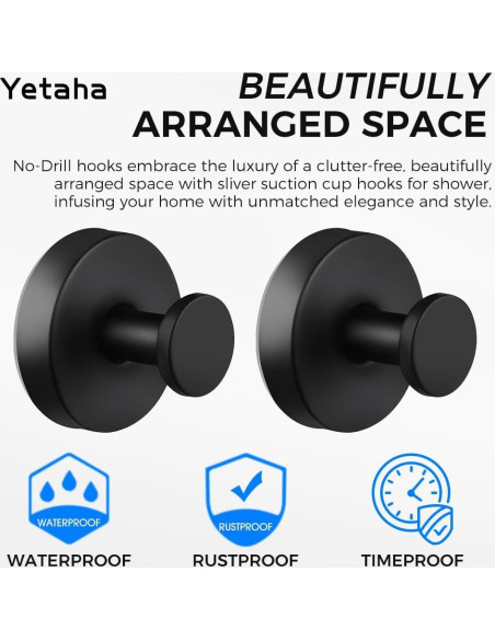 Ganchos de Ventosa Yetaha 2 Pcs Acero Inoxidable Negro