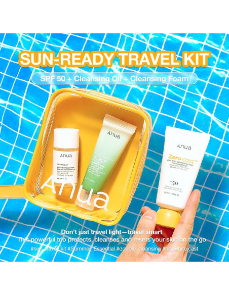 Kit de Viaje Anua: Protector Solar SPF 50 y Limpiadores Mini