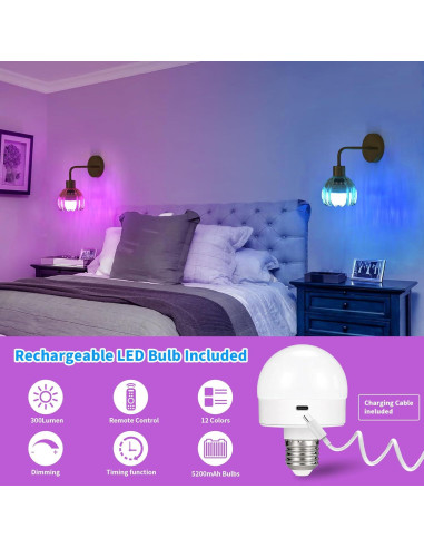 Aplique de Pared Vintage Inalámbrico Recargable TYKJ - Set de 2