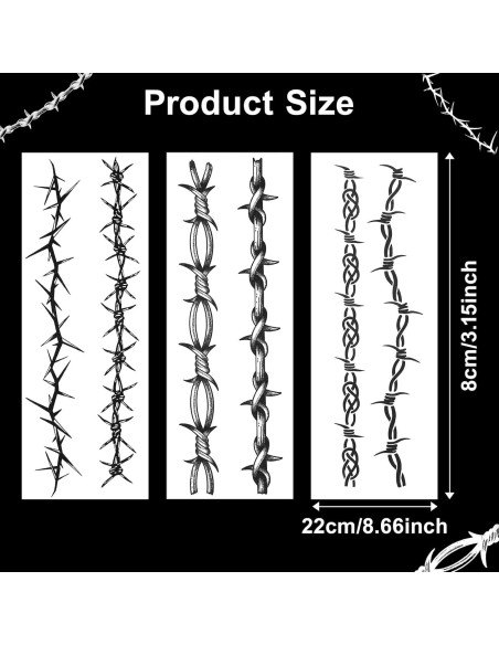Tatuajes Temporales Alambre de Púas CIATBYYJ 18 Piezas 22x8cm Tatuajes Temporales Alambre de Púas CIATBYYJ 18 Piezas 22x8cm