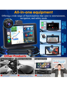 Pantalla CarPlay Inalámbrica 7" con Cámara de Tablero 2.5K 2