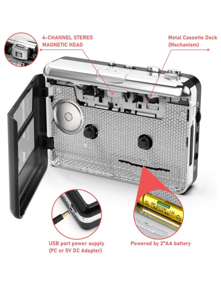 Reproductor de Casete Mersoco BR602S Plata - Convierte a MP3