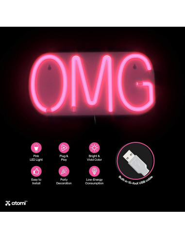 Luz de Neón Atomi OMG Rosa LED Decorativa USB 3m