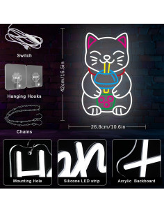 Cartel de Neón LED Gato Bebiendo Té de Boba 42 cm - Gyaksjm 2
