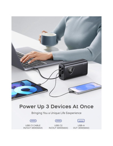 Banco de Energía RORRY 25000mAh 65W Cargador Portátil Negro