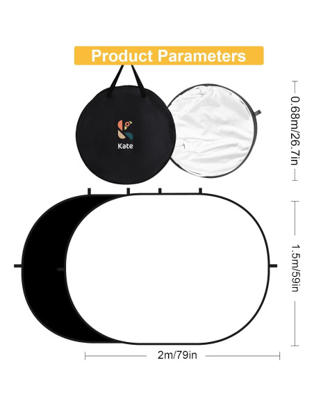 Fondo Colapsable Kate 1.5x2m Negro/Blanco para Fotografía Fondo Colapsable Kate 1.5x2m Negro/Blanco para Fotografía