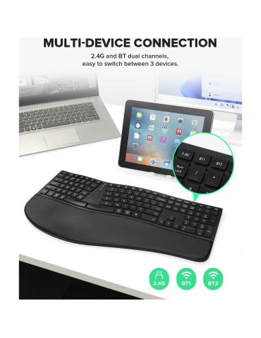 Combo Teclado Ergonómico Inalámbrico DeLUX y Ratón Vertical