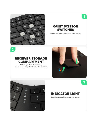 Combo Teclado Ergonómico Inalámbrico DeLUX y Ratón Vertical