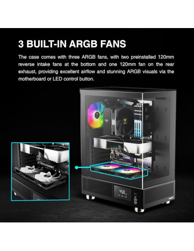 Caja de Computadora GAMDIAS ATLAS E1 Mid Tower ATX con Vidrio Templado y 3 Ventiladores ARGB