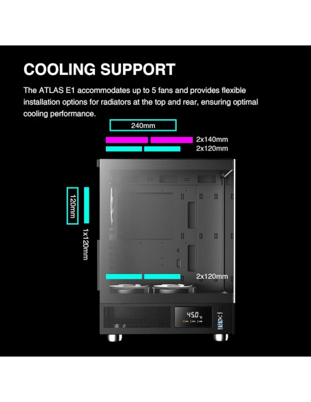 Caja de Computadora GAMDIAS ATLAS E1 Mid Tower ATX con Vidrio Templado y 3 Ventiladores ARGB