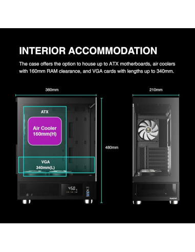 Caja de Computadora GAMDIAS ATLAS E1 Mid Tower ATX con Vidrio Templado y 3 Ventiladores ARGB
