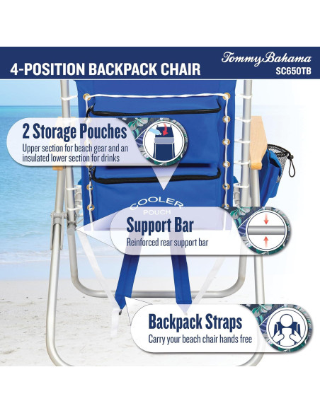Silla de Playa Plegable Tommy Bahama Hi-Boy 43 cm 4 Posiciones