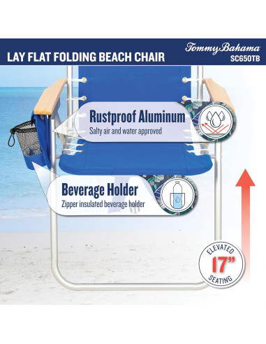 Silla de Playa Plegable Tommy Bahama Hi-Boy 43 cm 4 Posiciones