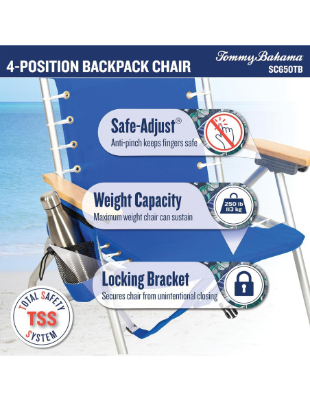 Silla de Playa Plegable Tommy Bahama Hi-Boy 43 cm 4 Posiciones