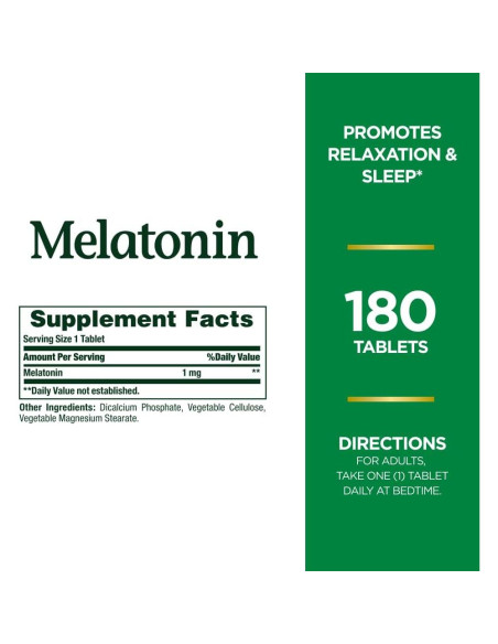 Melatonina Nature's Bounty 1mg 180 tabletas para dormir Melatonina Nature's Bounty 1mg 180 tabletas para dormir