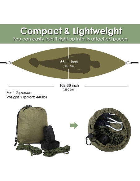 Hamaca de Camping KANCOKIT Doble con Red Antimosquitos 2.59m