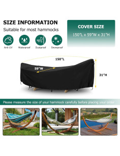 Cubierta de Hamaca AKEfit Impermeable 400D 381x150cm Negra 2
