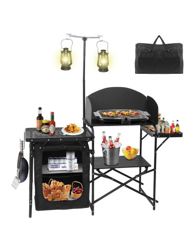 Estación de Cocina Camping CDEN con Soporte de Luz y Paravientos