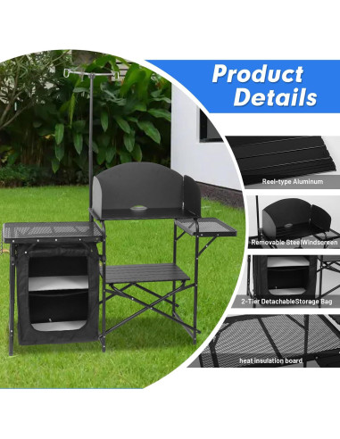 Estación de Cocina Camping CDEN con Soporte de Luz y Paravientos