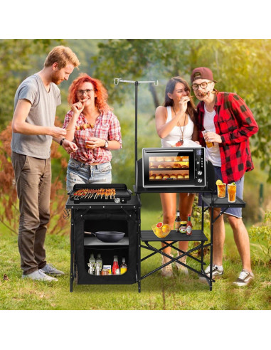 Estación de Cocina Camping CDEN con Soporte de Luz y Paravientos