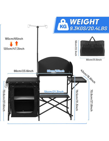 Estación de Cocina Camping CDEN con Soporte de Luz y Paravientos