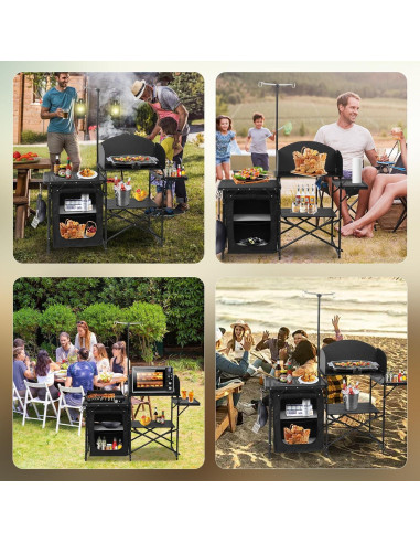 Estación de Cocina Camping CDEN con Soporte de Luz y Paravientos