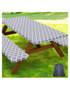 Cubierta de Mesa de Picnic Smiry 3 Piezas Impermeable Gris 183x76 cm