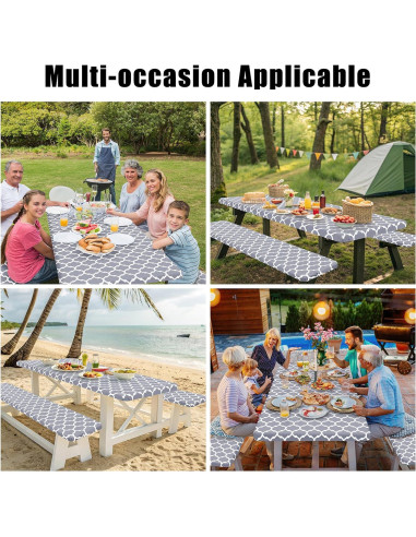 Cubierta de Mesa de Picnic Smiry 3 Piezas Impermeable Gris 183x76 cm