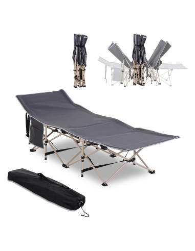 Cama de Camping Plegable Portátil 150 kg Gris - Soporte Elevado