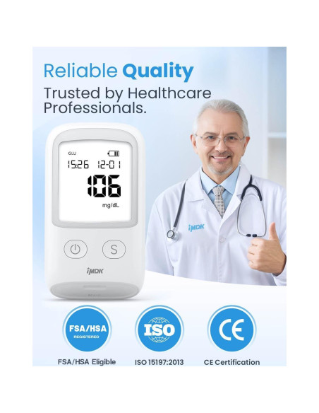 Kit de Monitor de Glucosa IMDK con 100 Tiras y 100 Lancetas