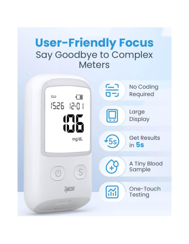 Kit de Monitor de Glucosa IMDK con 100 Tiras y 100 Lancetas