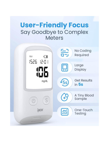 Kit de Monitor de Glucosa IMDK con 100 Tiras y 100 Lancetas
