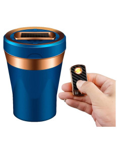 Cenicero de coche Zacxoxsr cerámica azul con encendedor solar